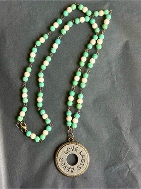 Love Lasts Always Turquoise & Cream Beaded Pendant Necklace